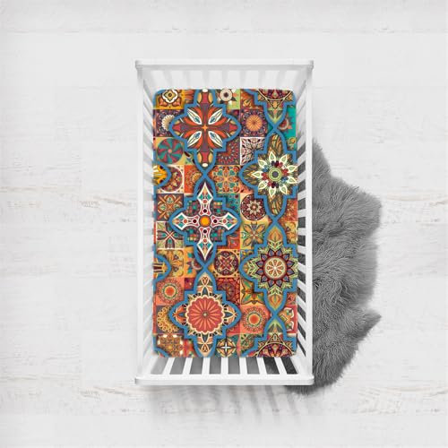 Morbuy Mandala-Druck Spannbettlaken Babybett, Spannbettlaken Kinderbett,Weiche Atmungsaktiv Spannbettlaken Kinderbett Stubenwagen Bezug Kinderwagen Matratzenbezug (Blau,140x70cm)