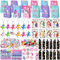 184Pcs Einhorn Party Mitgebsel Kindergeburtstag Mädchen Einhorn Kratzbilder Schnapparmband Schlüsselanhänger Ringe Stempel DIY Aufkleber Geschenktüten Give Away Mitbringsel Geburtstag Geschenke Kinder
