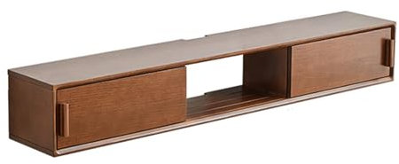 Wandmontierter Massivholztv-Schrank schwebender Fernsehhalter Schwimmender TV-Schrank mit Schiebetüren schwebende Fernsehkonsole Wandregal für die Aufbewahrung im Wohnzimmer.(Walnut color,180X25X22CM/