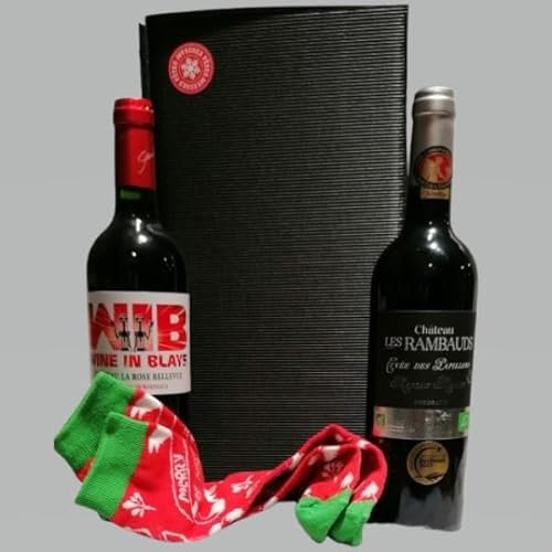 Coffret 2 bouteilles, 1 Blaye rouge wine in Blaye & 1 bordeau rouge BIO cuvée Papillons + 1 paire de chaussette de Noël.