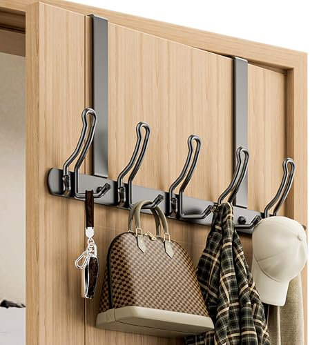 GmeDhc Perchero de Puerta, Colgador Puerta en Acero Inoxidable con 15 Ganchos para Dormitorio, Perchero Puerta para Abrigos, Chaquetas, Albornoces, Toallas, Bolsos (puerta espesor menos de 4.6cm)