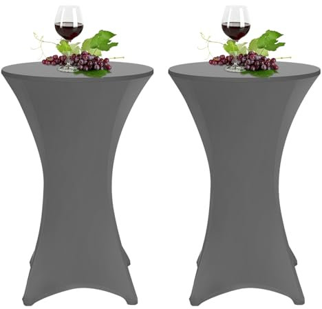 Jopassy 2er-Set Grau Ø70-75 Stretch Stehtischhusse mit Verstärkung im Fußbereich, Maschinenwäsche hochwertige Stehtischhusse Stretch-Husse für Bistrotisch