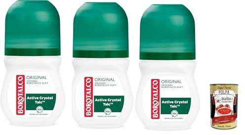 Desodorante en roll-on original con talco con cristales activos, triple protección en seco, sin alcohol, fragancia de Talco – 3 de 50 ml + Polpa italiana Gourmet 400 g