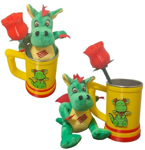 Genérico Set de Regalo Sant Jordi, Jarra Cerveza de Dragón con Peluche y Rosa, Decoración Tradicional Catalana