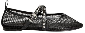 KESLEM Bailarinas de Rejilla para Mujer, Negro, Correa con Hebilla y Tachuelas, 2cm de Altura (negro, Sistema tallas calzado EU, Adulto, Mujer, Números, mediano, 38)