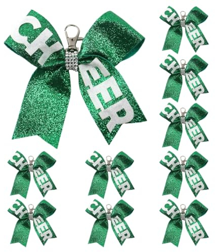 JSGHGDF 10 Stück Cheer Bowknot Schlüsselanhänger Strass Akzent Schlüsselanhänger Anhänger für Teenager Mädchen Cheerleading Sport Zubehör