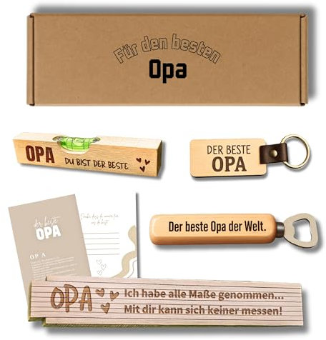 Happy Box® Opa Geschenkset (Flaschenöffner, Zollstock, Wasserwaage, Schlüsselanhänger, Karte) Geschenke für Großväter, Geburtstagsgeschenk für Männer, Opa Geschenke (Opa)