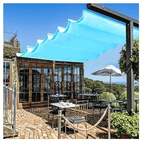 die Segel ausdehnen, Einziehbares Sonnensegel, wasserdicht, HDPE, Überdachung, Schienensystem, UV-Schutz, mehrfarbig, mehrere Größen(Sapphire blue,1x3m)