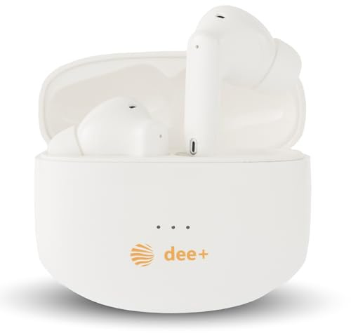 Dee+ Cuffie Bluetooth Con Cancellazione Attiva del Rumore | Auricolari Bluetooth ENC Pulizia Voce in Chiamata | Cuffie Wireless Musica Immersiva | Auricolari Microfono Stereo e Touch Control (Bianco)
