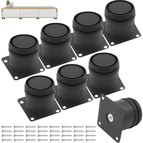 8 Pièces 50mm Pieds Meubles avec 32 Vis, 1-10mm Pied Canapé Hauteur Réglables, Jambe Appui Table Basse Acier Inoxydable, Pieds Rechange Métal Universel pour Armoires, Lits, Cuisine, Salle Bain (Noir)