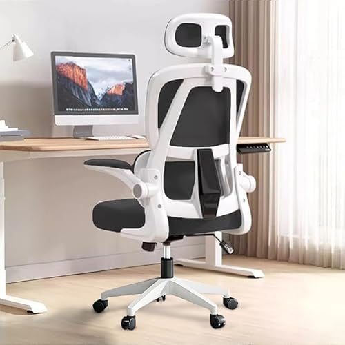 XUEGW Sedia da Ufficio Ergonomica - Nero e bianco | Sedia da Scrivania Regolabile con Schienale Alto in Rete,Supporto Lombare,Braccioli Ribaltabili | Per Ufficio Domestico,Gaming,Studio