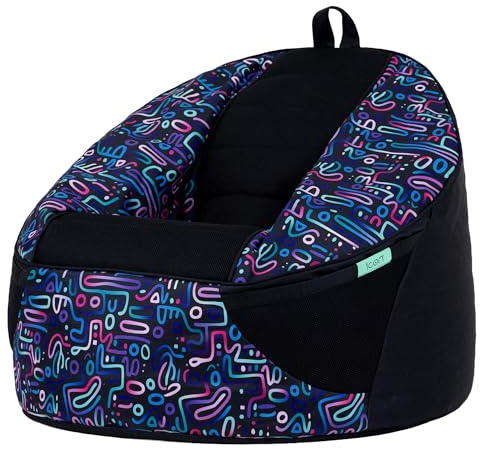icon Alpha Kids Gaming Bean Bag with Filling Included, Retro Doodle Blue | Made in the UK, Kids Beanbag, Durable Performance Fabric, Gamer Gifts, Gaming Chair for Kids, For Playroom or Bedroom