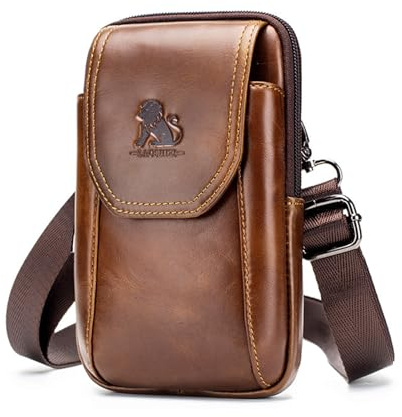 Pundarika Leder Gürteltasche Herren, Handytasche aus Rindsleder, Braun | Gürteltasche, Handy- und Brusttasche, Crossbody Sling Bag mit Diebstahlschutz, Vintage Schultertasche für Männer（Braun）