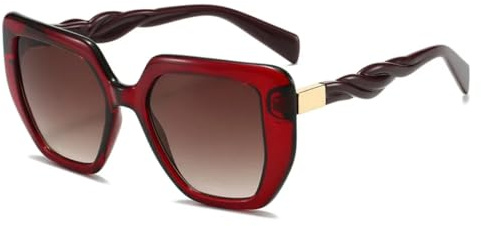 QGGNMGT Lunettes de soleil surdimensionnées à dégradé tendance pour femmes UV400 (rouge vin thé)