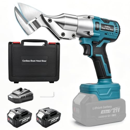 Cesoia per lamiera senza fili con 2 batterie 4,0 Ah, cesoia per lamiera elettrica Brushless 1650 RPM, taglio in acciaio inossidabile e carbonio fino a 1,2 mm, testa girevole a 360° con blocco di