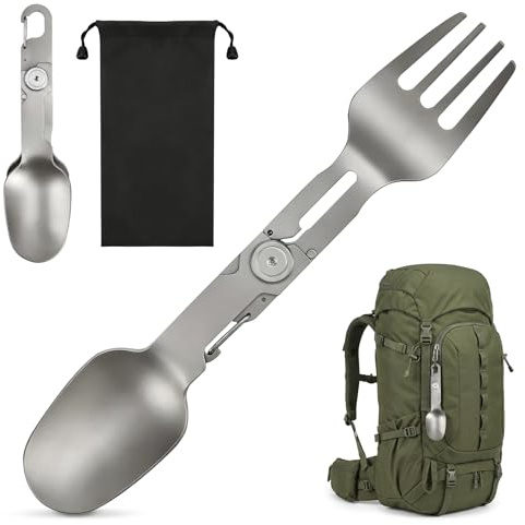 FSWWSF 2-In-1 Folding Spork GöFfel Titan Besteck Essbesteck Outdoor Set | Klappbesteck,Mit Stautasche,FüR Camping,Wandern,Picknick,Reisen