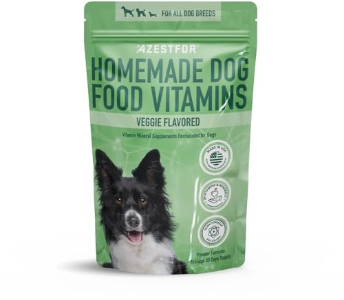 Azestfor Homemade Dog Food Vitamins Pre-Mix Powder – 24 Essential Nutrients – Supplement for Raw, Barf & Grain Free – for All Breeds & Ages – 16oz Veggie Flavored