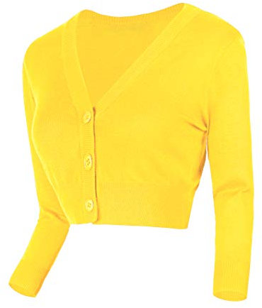 Urban GoCo Donna Bolero Lavorato a Maglia a Bottoni Coprispalle Cardigan con Manica 3/4 Scollo a V (L, Limone Giallo)