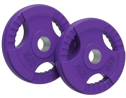 Body Revolution Olympic Weight Plates, 1.25kg - 25kg, Rubber Tri-Grip Barbell Weights, Powerlifting & Bodybuilding Weights, Home Gym Equipment for Strength Training (15kg, Pair)