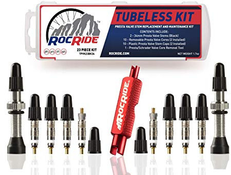 Tubeless Presta Valve Stem Kit for Bikes. Presta Valve Stems, Cores and Removal Tool.