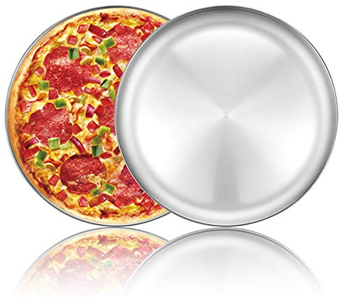 Deedro Pizzabackform Pizzablech 30,5 cm Edelstahl Pizzablech Runde Pizza Backblech Ofenblech Pizza Crisper Pfanne Gesunde Pizza Kochen Pfanne für Ofen, 2 Stück