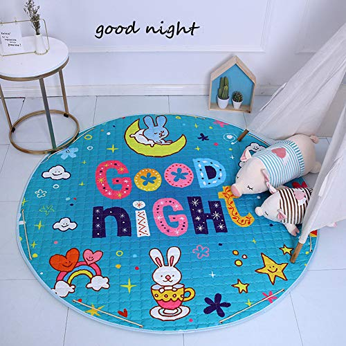 DOTBUY Krabbeldecke für Baby Aufbewahrungstasche, Kinderzimmer Dekoration Kinder Kuschelige Ausflug Spielmatte Runde Teppich Baumwolle Crawl Toy Bodenmatte (150cm,Gute Nacht)