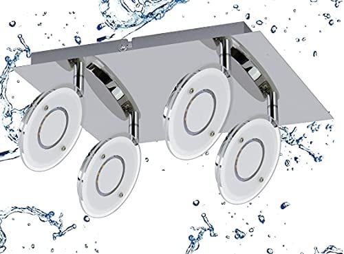 Trango 4-flammig IP44 LED Deckenleuchte 2116 Deckenstrahler *COOL* Spots schwenkbar & drehbar aus Metall Chrom & satinierten Gläsern inkl. 4x LED Leuchtmittel Badlampe, Spiegellampe, Wandleuchte