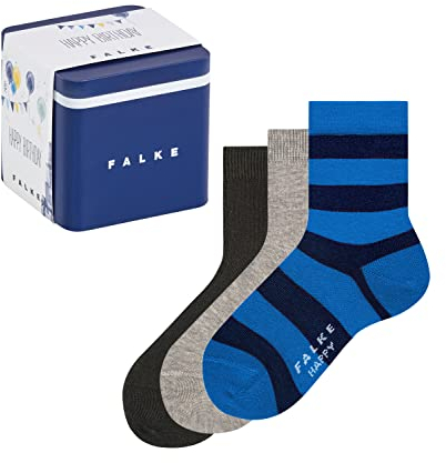FALKE Unisex Kinder Socken Happy Triple Pack Giftbox K So Baumwolle gemustert 3 Paar, Mehrfarbig Blue Grey Mix 0020, 27-30