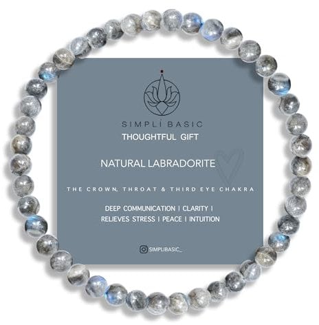 SIMPLÍ BASIC Natural Labradorite Healing Gemstone Bracelet 4mm Bead | Womens & Mens Bracelets | Protection Stone | Calming | UnconditionaL Love | Inc Gift Box