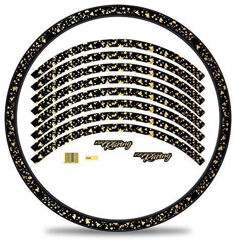 16-teiliges Set Felgenrandaufkleber Sticker für Fahrrad Felgen im Delta Design Komplett Set für 27 29 für Rennrad Mountainbike MTB Laufrad RX029 (Gold Metallic, Matt)