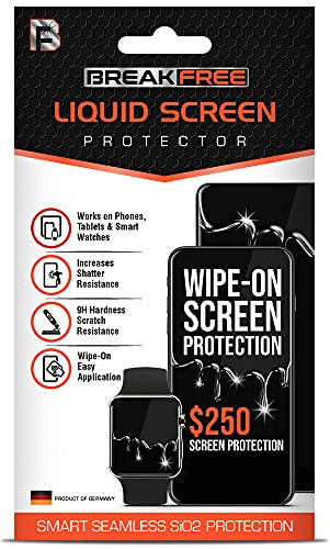 BREAK FREE Liquid Glass Screen Protector With $250 Coverage | Wipe On Scratch and Shatter Resistant Nano Protection for All Phones Tablets and Smart Watches - Universal Compatibility