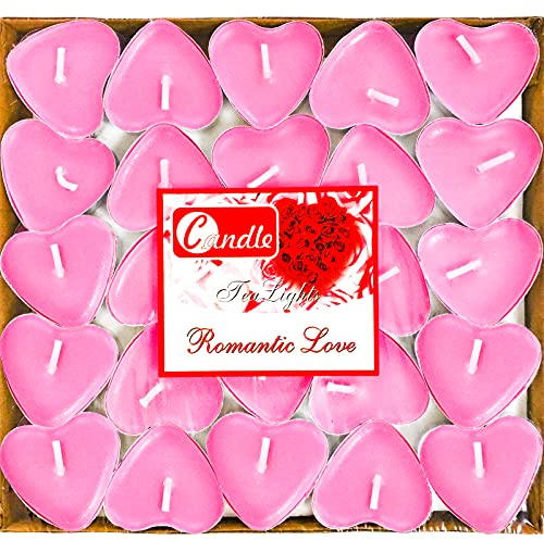 50 Herzförmige Kerzen Teelichter,Romantische Liebe Unparfümierte Teelichter Kerzen,Tropffrei & Langanhaltende Rauchlose Mini Teelicht-Kerzen für Stimmung,Romantische Deko,Pool,Hochzeit,Jubiläum(Rosa)