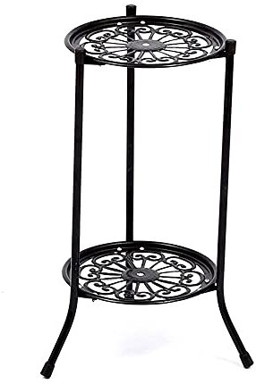 Tall Plant Stand Heavy Duty Cast Iron Potted Plant Shelf Metal 2 Tier Rustic Pots Container Supports Rustproof Plant Shelf Plant Holder Rack For Indoor Outdoor (Color : Black)