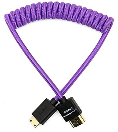 KONDOR BLUE x Gerald Undone | Mini HDMI to Full HDMI Cable 12 -24 Braided Coiled | 4K 60Hz, 18Gbps, HDR, 3D Video & Nylon Braided with Reinforced connectors | Purple