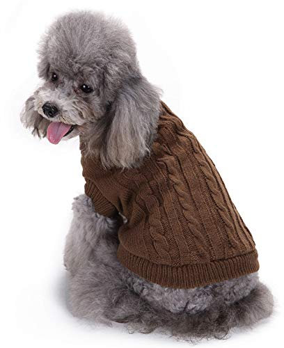 Bumjazz Gestrickter Hundepullover Hundemantel Hundeweste Dog Jumper Dog Sweater für Hunde kleine mittlere und große GMY02(Braun,M)