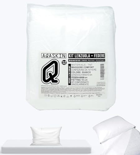 Kit Lenzuola Monouso in TNT 90 x 210 cm + Federe 50x80 cm, SCONTI QUANTITÀ, Lenzuola e Federe imbustate Singolarmente, Colore Bianco, Quantità 10 - 20 - 50 -100 - 200 pz. (10 Lenzuola + 10 Federe)