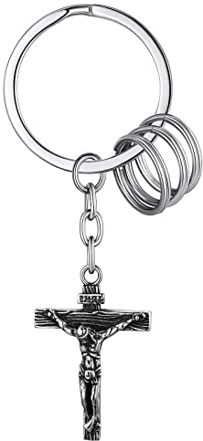 FaithHeart INRI Kreuz Keychain Edelstahl Kruzifix Schlüsselanhänger für Herren Männer