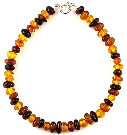 LE DEUCALION Bracelet en Ambre Véritable Naturelle avec un Mélange de 3 Couleurs, 18 cm, Fermoir Argent. Bijou Fin et Raffiné, une Matière Ancestrale et Légère à Porter
