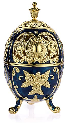 BSTKEY Vintage Metal Zinc Incense Burner, Decorative Incense Holder Burner with Removable Tray Aromatherapy Burner for Home Office Spa (Blue)