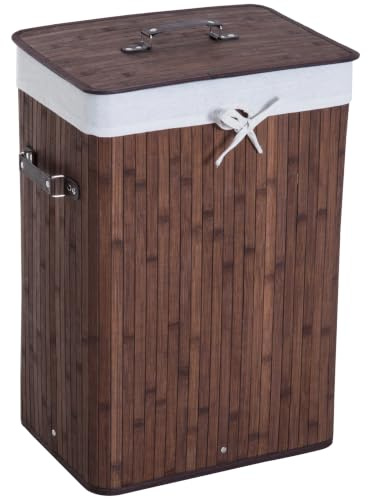 HOMCOM Cesto Portabiancheria in Bambù con Coperchio 40x30x60cm Marrone | Cestino per Biancheria con Sacco in Tessuto Rimovibile