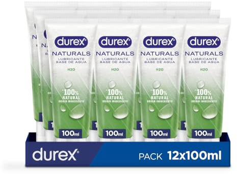Durex Naturals H2O Lubricante Base Agua, 100% natural sin fragancia, colorantes ni agentes irritantes - 12x100 ml