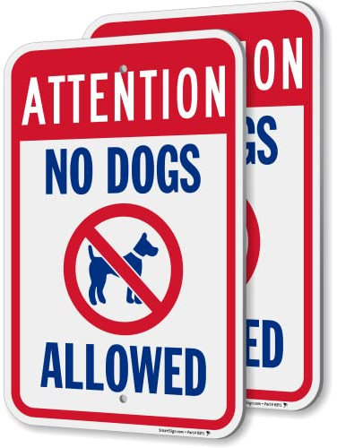 SmartSign Attention No Dogs Allowed Sign - 2 Pack, 18 x 12 inch, 2mm Aluminum Composite, Pre-Drilled Holes, Blue/Red on White
