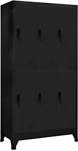 Festnight Schließfachschrank 6 Fächer Umkleideschrank Wertfachschrank Fächerschrank Spind Metallschrank Metallspind Schließfach Büroschrank Schwarz 90x45x180 cm