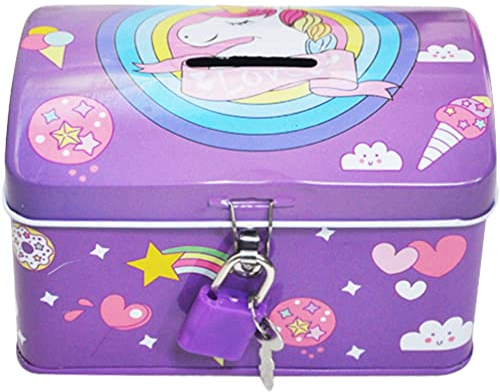 STOBOK Metall Sparschwein Einhorn Spardose Kinder Sparbüchse Sparbox mit Schloss Münzbank Spartopf Geldbank Piggy Bank Aufbewahrungsbox für Kinder Mädchen Geburtstag (Zufälliger Farbstil)