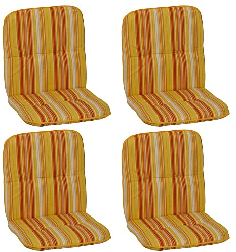 NYVI Niedriglehner Auflagen Hawaii 4er Set - 96x47 cm Orange Gelb Weiß Gestreift - Gartenmöbel Auflage mit 5 cm Polster und Gummi-Halteband
