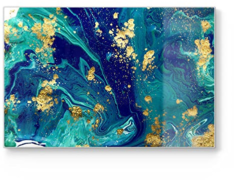 DEQORI Schneidebrett aus Glas | groß 30x20 cm | Motiv Marmor mit Goldakzent | Design Schneideplatte für Küche | Frühstücksbrett antibakteriell & rutschfest | Glasplatte & Servierplatte
