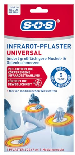SOS Infrarot-Pflaster Universal – 6x 1Pflaster 20x 7cm - bei Muskel- & Gelenkschmerzen – reflektiert körpereigene Infrarotstrahlung – fördert Beweglichkeit - selbstklebend - 5 Tage halt- & wasserfest