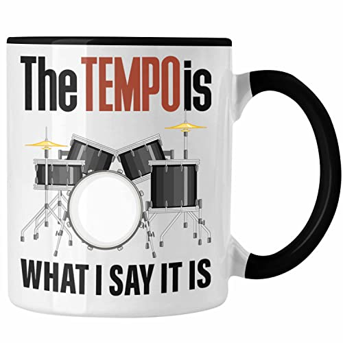 Trendation - Schlagzeuger Tasse Geschenk Grafik Schlagzeugspieler Geschenkidee Spruch Lustig (Schwarz)