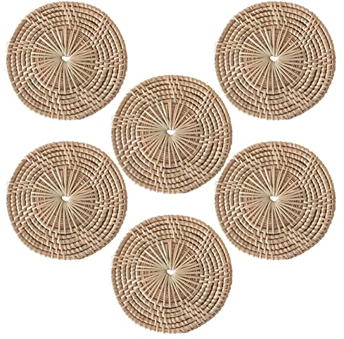 ISAKEN 6er Set Tischset Rund Untersetzer Geflochtene rutschfeste Glasuntersetzer für Getränke Gewebter Topf Untersetzer Set Spiraltopfuntersetzer Tassenuntersetzer
