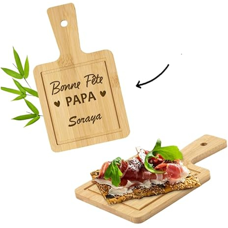 Planche tapas en BAMBOU – Planche a découper petite 19x11 cm à personnaliser avec Texte & Logo [ Planche apero tapas bois ]